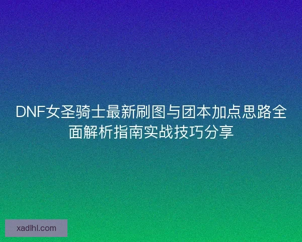 DNF女圣骑士最新刷图与团本加点思路全面解析指南实战技巧分享