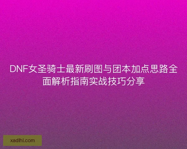 DNF女圣骑士最新刷图与团本加点思路全面解析指南实战技巧分享